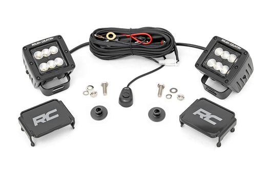 Rough Country LED Light Ditch Mount 2 Inch Black Series Pair Flood Pattern 21-Up Ford Bronco Rough Country