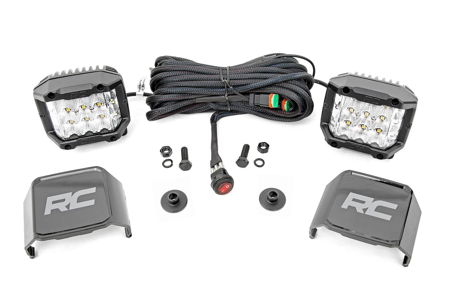 LED Light Kit Ditch Mount 2 Inch Chrome Pair Wide Ford Bronco 4WD (21-25) Rough Country