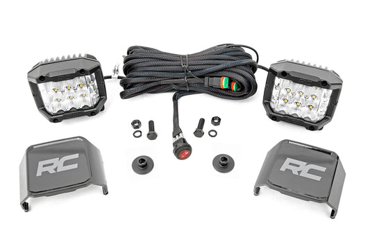LED Light Kit Ditch Mount 2 Inch Chrome Pair Wide Ford Bronco 4WD (21-25) Rough Country