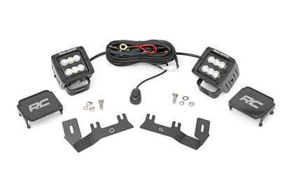 LED Ditch Light Kit 2in Black Pair Flood Silverado/Sierra 1500 (14-18 & Classic) Rough Country