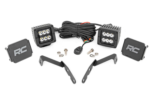 LED Light Kit Ditch Mount 2 Inch Black Pair Spot Chevy 1500 & Silverado/Sierra 2500HD/3500HD (07-14) Rough Country