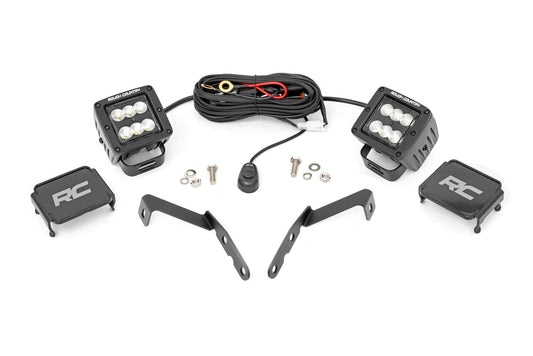 LED Light Kit Ditch Mount 2 Inch Black Pair Flood Chevy 1500 & Silverado/Sierra 2500HD/3500HD (07-14) Rough Country