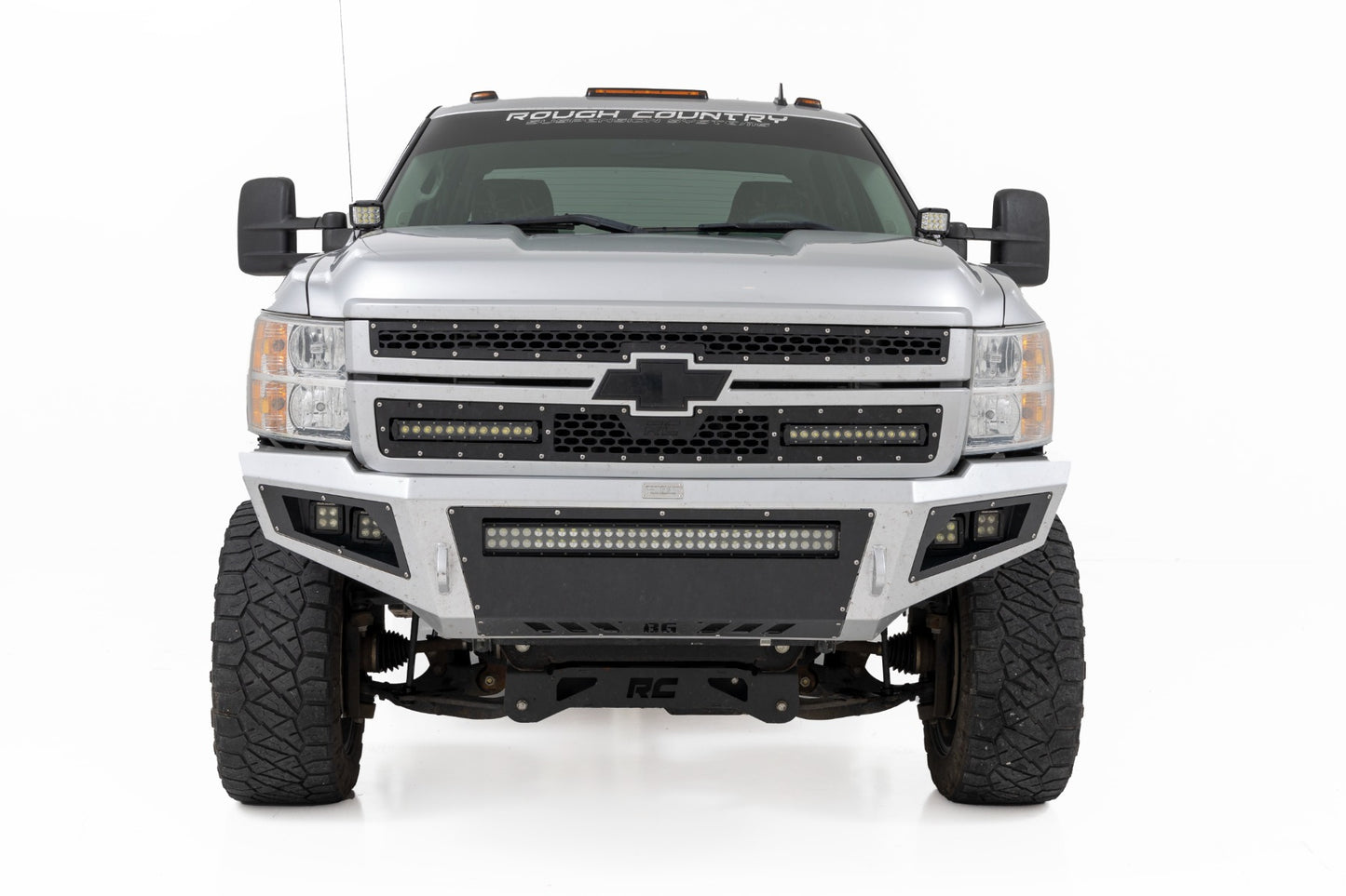 LED Light Kit Ditch Mount 2 Inch Black Pair Flood Chevy 1500 & Silverado/Sierra 2500HD/3500HD (07-14) Rough Country-1
