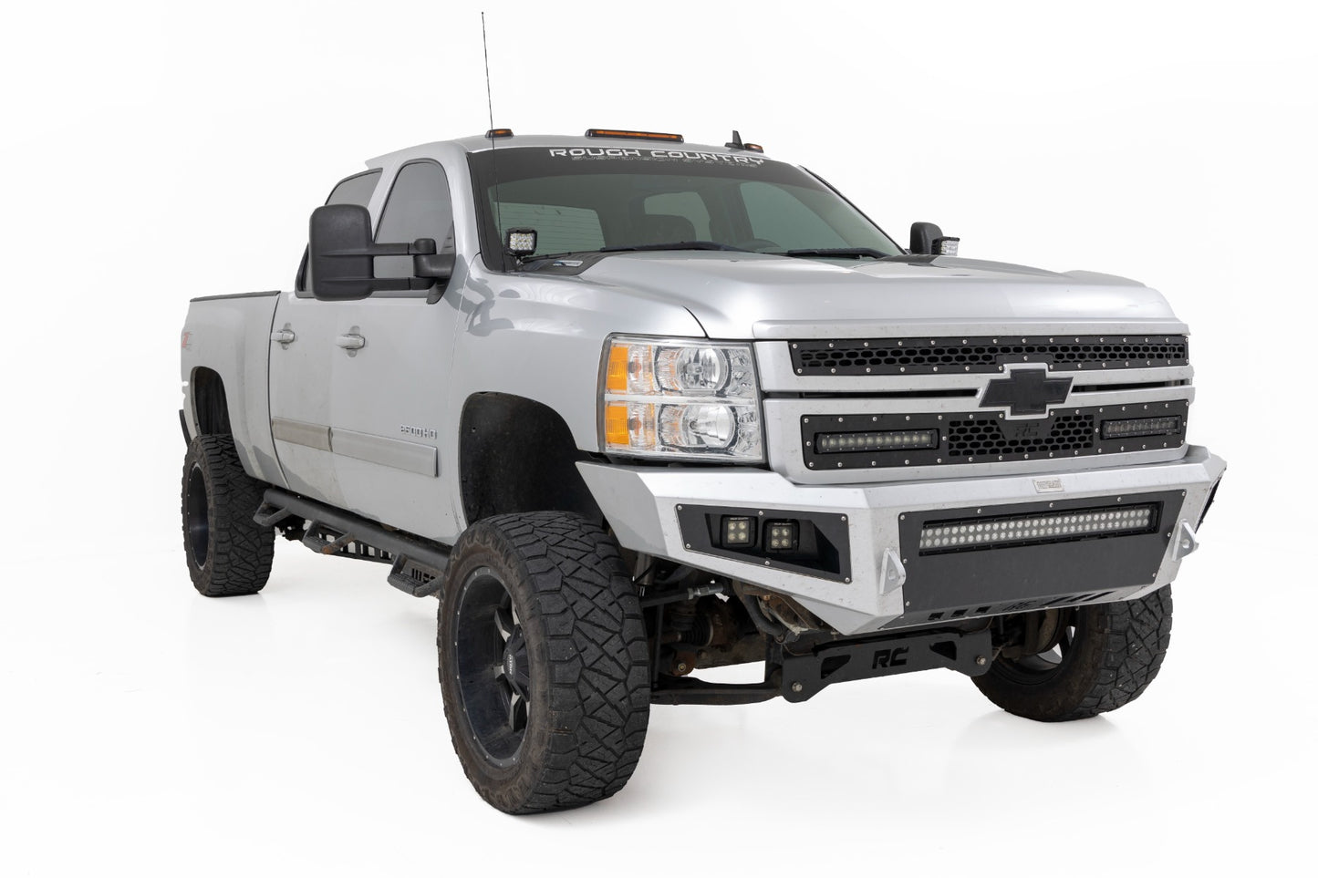 LED Light Kit Ditch Mount 2 Inch Black Pair Flood Chevy 1500 & Silverado/Sierra 2500HD/3500HD (07-14) Rough Country-2