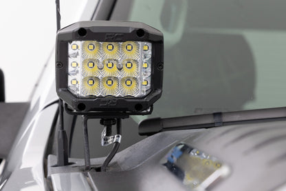 LED Light Kit Ditch Mount 2 Inch Black Pair Flood Chevy 1500 & Silverado/Sierra 2500HD/3500HD (07-14) Rough Country-4