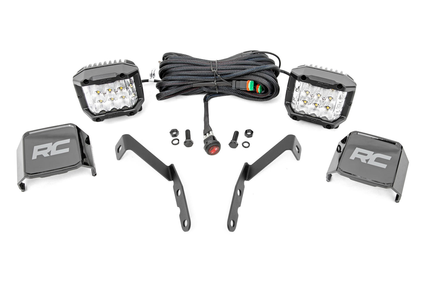 LED Light Kit Ditch Mount 3 Inch OSRAM Wide Chevy 1500 & Silverado/Sierra 2500HD/3500HD (07-14) Rough Country