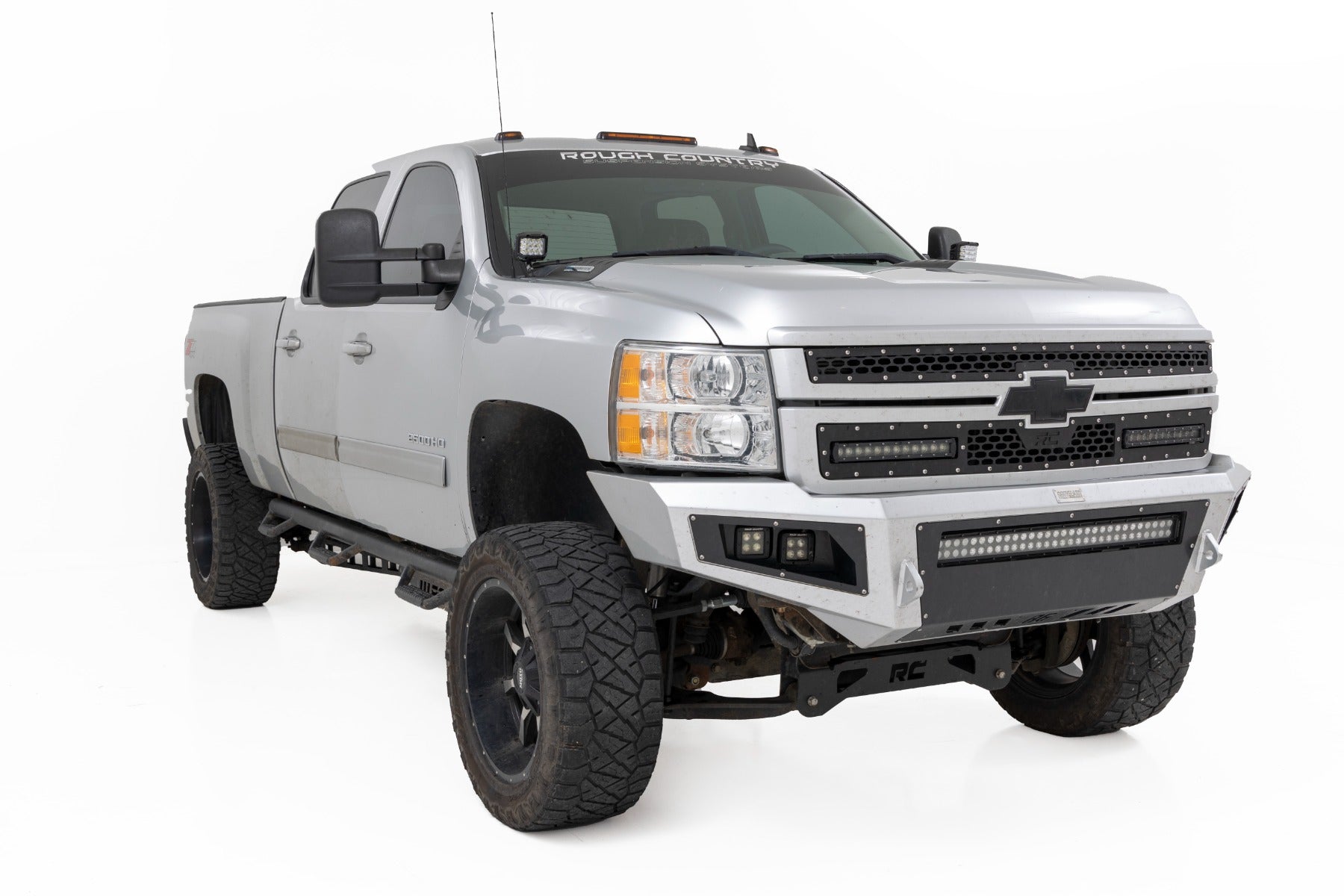 LED Light Kit Ditch Mount 3 Inch OSRAM Wide Chevy 1500 & Silverado/Sierra 2500HD/3500HD (07-14) Rough Country-2
