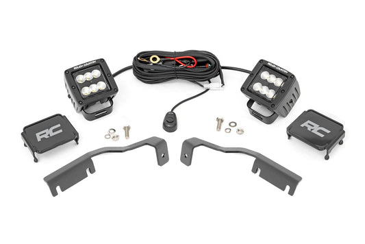 LED Light Kit Ditch Mount 2 Inch Black Pair Flood Nissan Frontier (22-26) Rough Country