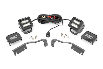 LED Light Kit Ditch Mount 2 Inch Black Pair Flood Nissan Frontier (22-26) Rough Country