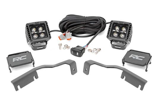 LED Light Kit Ditch Mount 2 Inch Black Pair White DRL Nissan Frontier (22-26) Rough Country