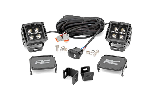 LED Light Kit Ditch Mount 2 Inch Black Pair White DRL Toyota Tundra (22-26) Rough Country