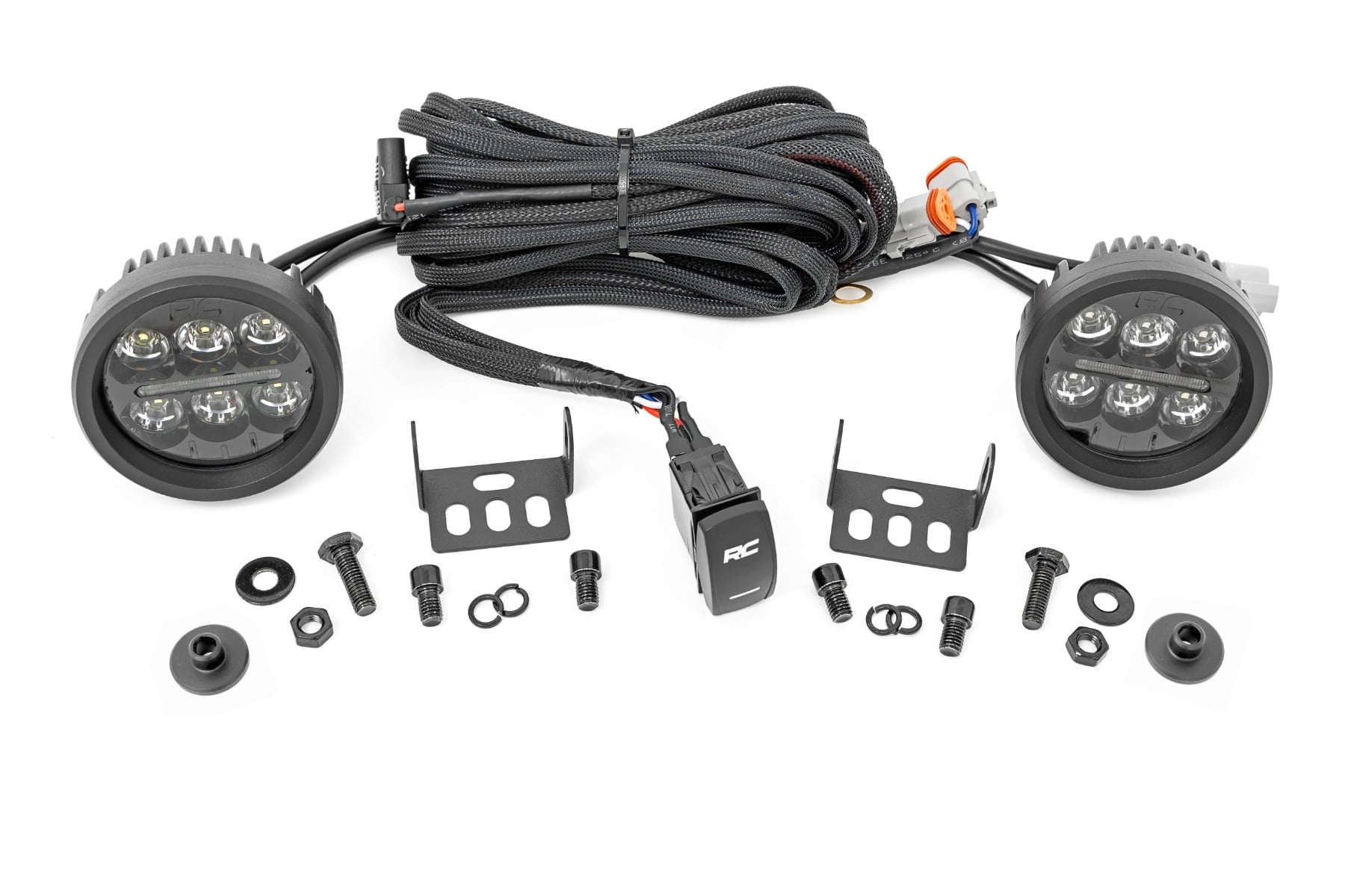 LED Light Kit Ditch Mount 3.5 Inch Black Round Pair Amber DRL Ford Bronco (21-25) Rough Country