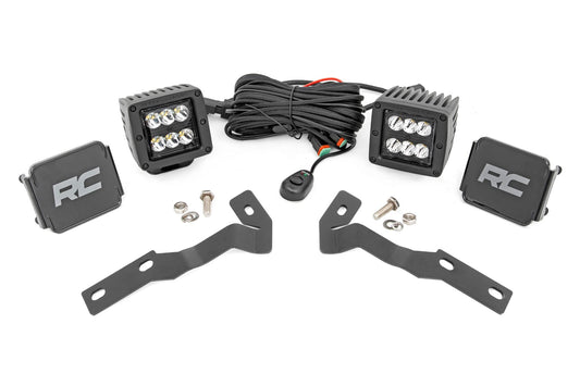 LED Light Kit Ditch Mount 2 Inch Black Pair Spot Toyota Tacoma (16-23) Rough Country