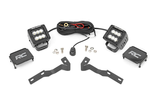 LED Light Kit Ditch Mount 2 Inch Black Pair Flood Toyota Tacoma (16-23) Rough Country