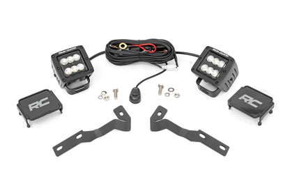 LED Light Kit Ditch Mount 2 Inch Black Pair Flood Toyota Tacoma (16-23) Rough Country
