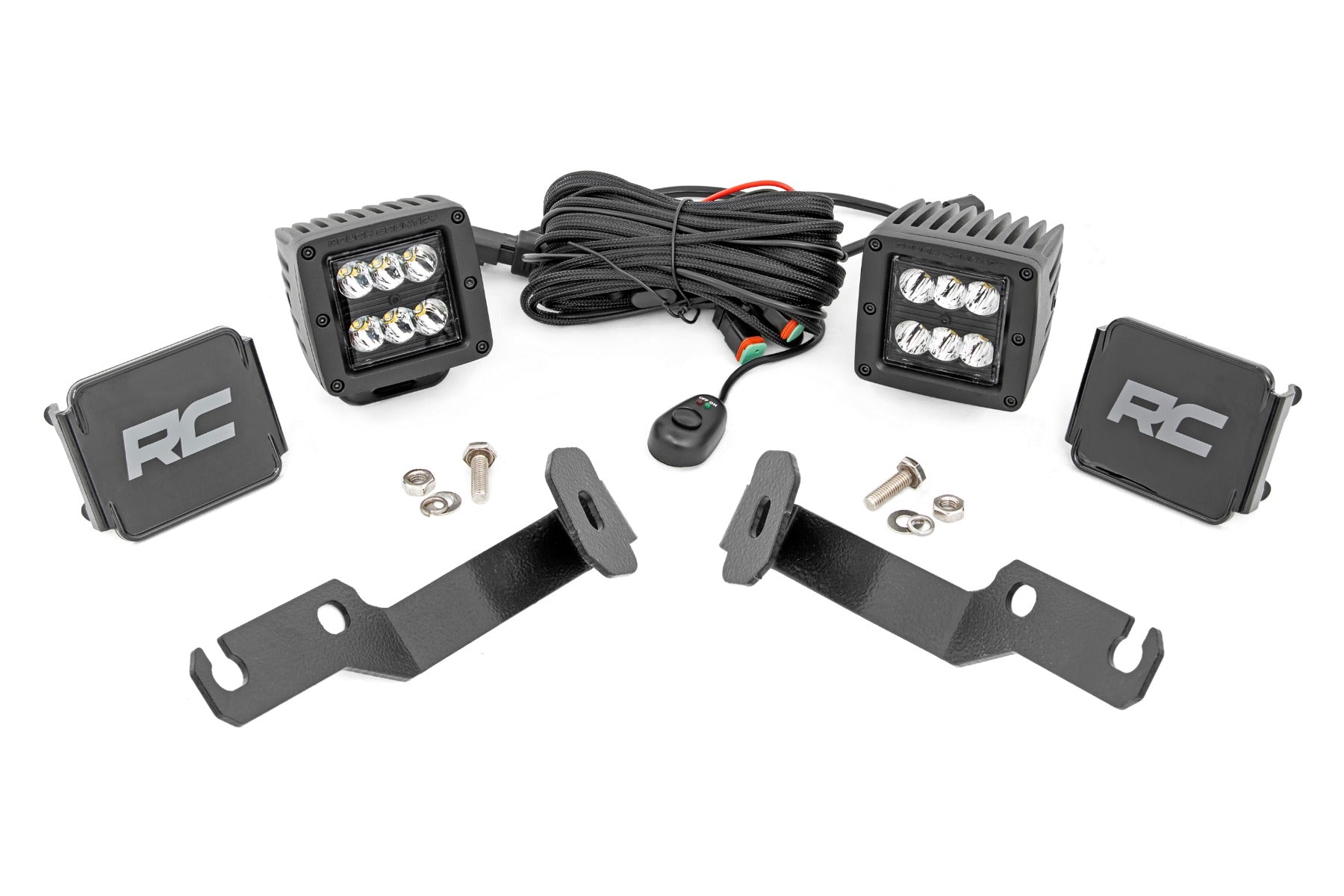 Rough Country LED Light Kit Ditch Mount 2 Inch Black Pair Spot Toyota Tacoma 05-15 Rough Country