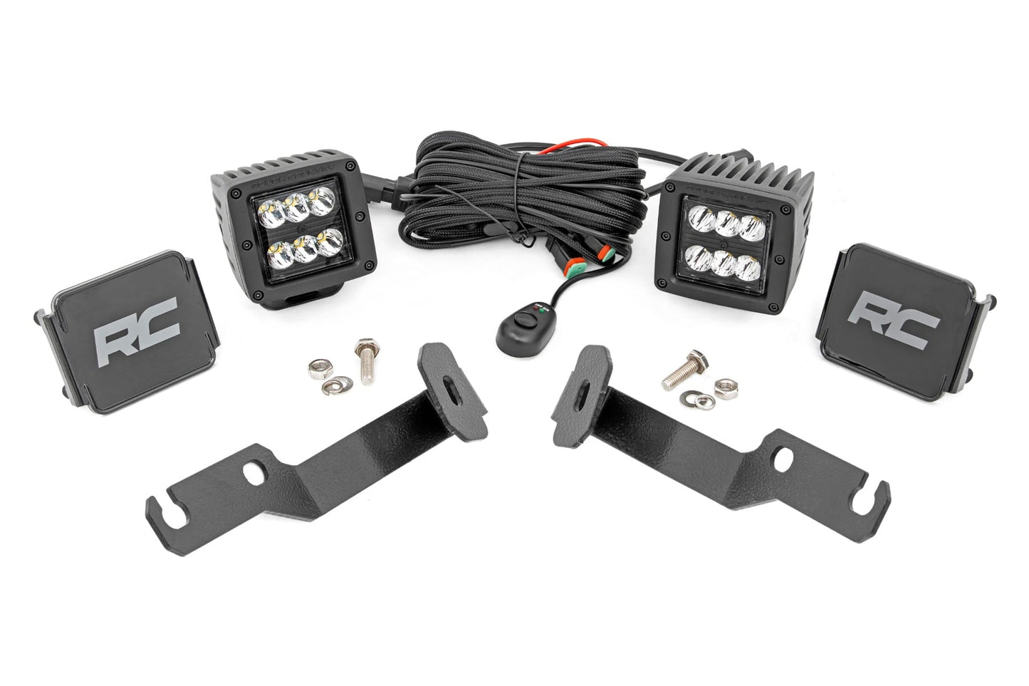 LED Light Kit Ditch Mount 2 Inch Black Pair Spot Toyota Tacoma (05-15) Rough Country