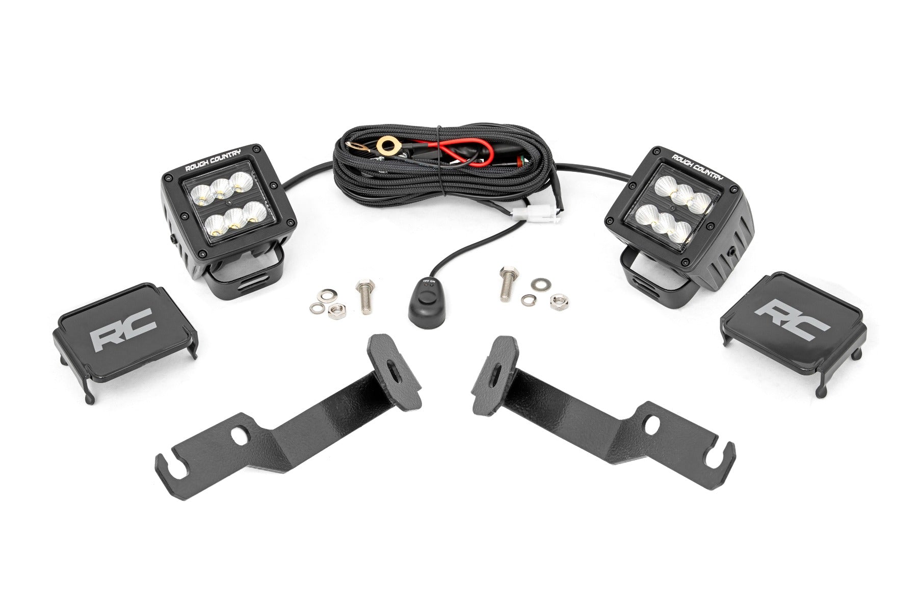 Rough Country LED Light Kit Ditch Mount 2 Inch Black Pair Flood Toyota Tacoma (05-15) Rough Country