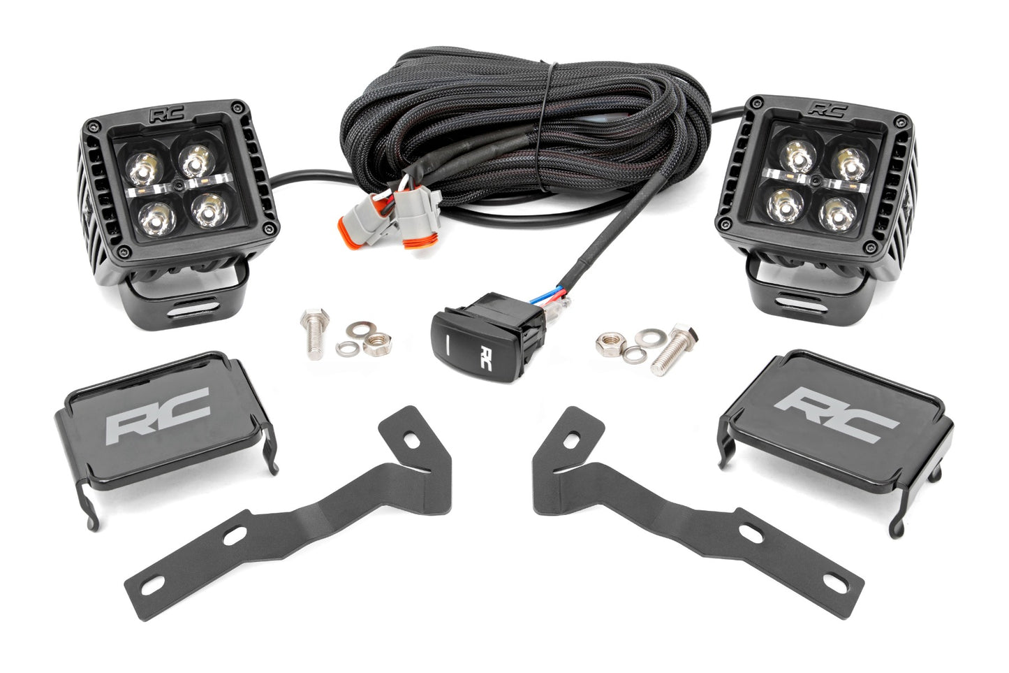 Rough Country LED Light Kit Ditch Mount 2 Inch Black Pair White DRL  Toyota Tacoma (05-15) Rough Country