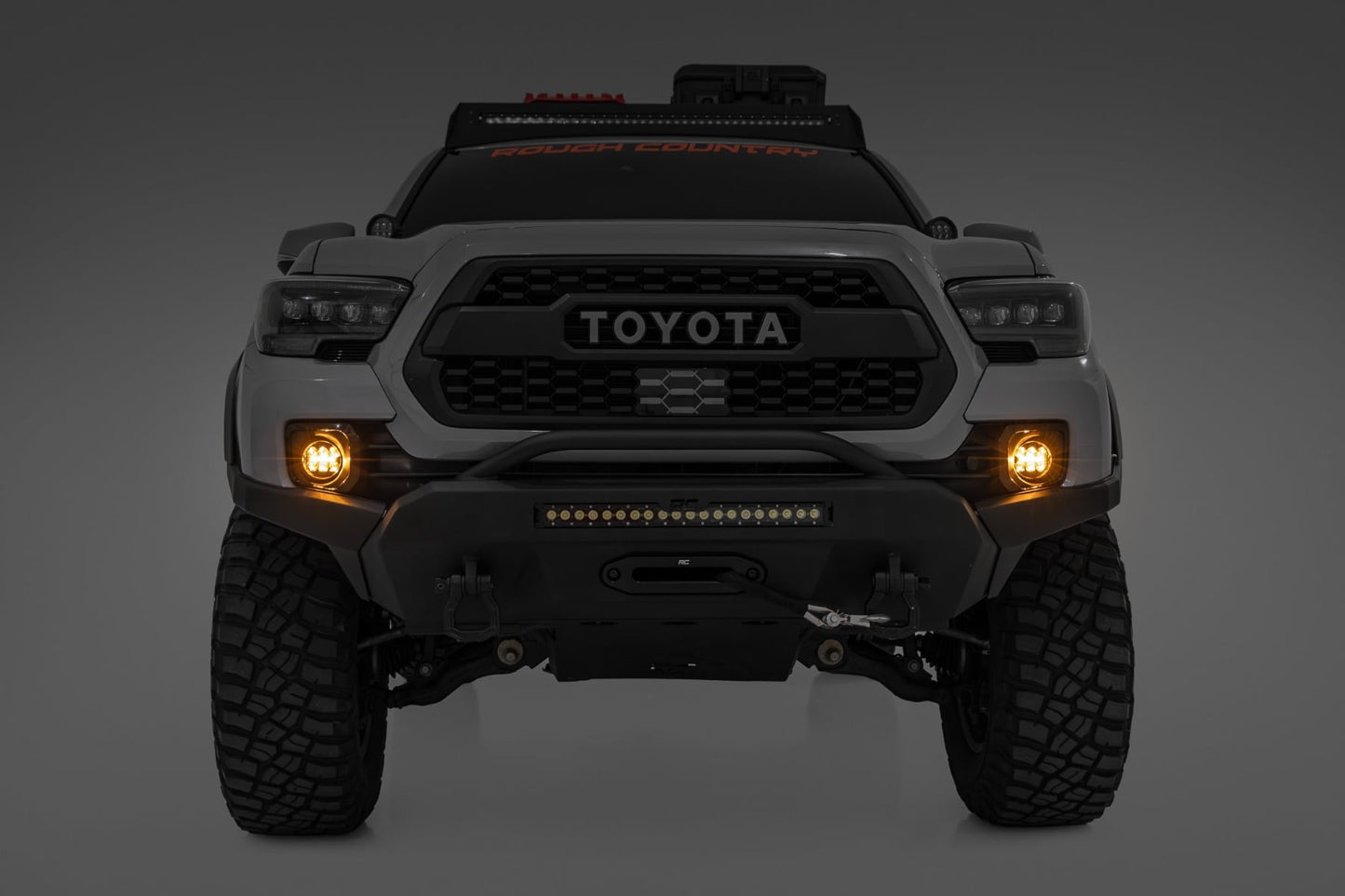LED Fog Light Kit 3.5 Inch Round Black Series Amber DRL Toyota Tacoma (16-23) Rough Country-1