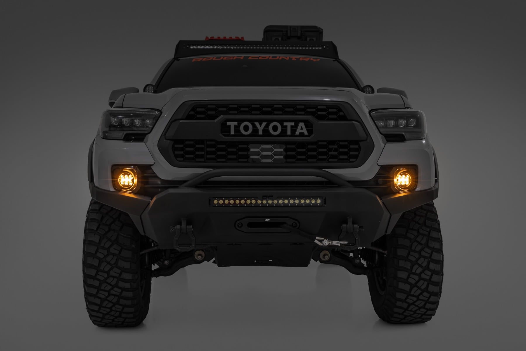 LED Fog Light Kit 3.5 Inch Round Black Series Amber DRL Toyota Tacoma (16-23) Rough Country-1