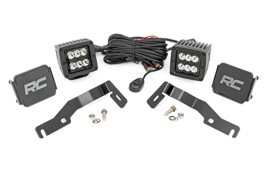 LED Light Kit Ditch Mount 2 Inch Black Pair Spot Toyota Tacoma (24-26) Rough Country-1
