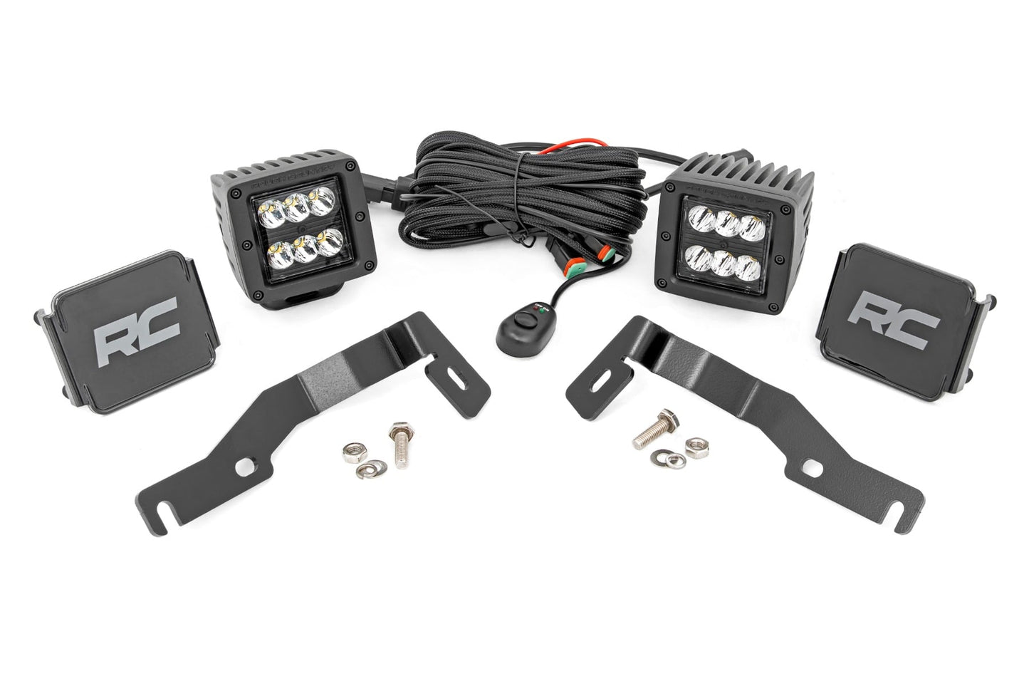 LED Light Kit Ditch Mount 2 Inch Black Pair Spot Toyota Tacoma (24-26) Rough Country-1