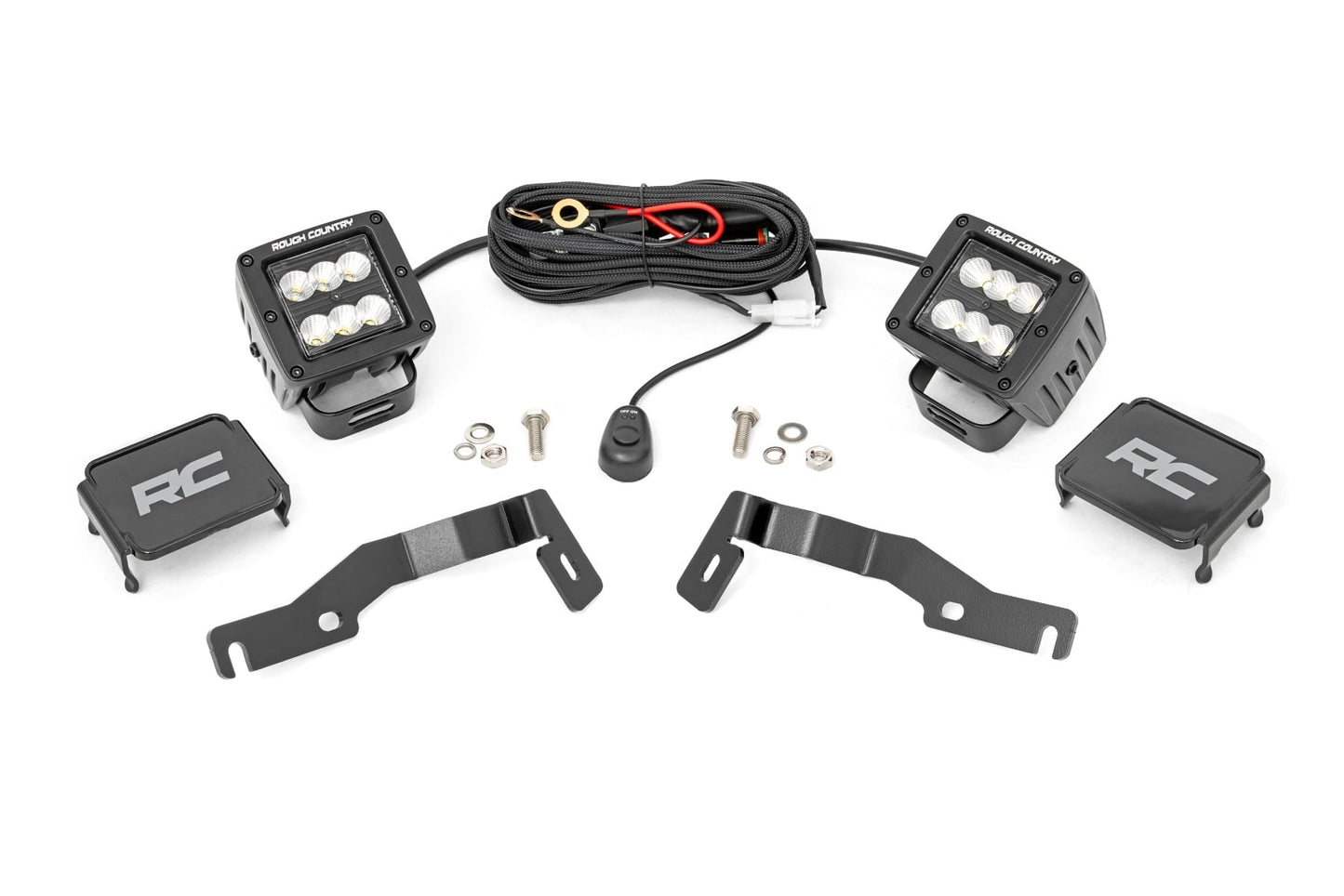 LED Light Kit Ditch Mount 2 Inch Black Pair Flood Toyota Tacoma (24-26) Rough Country-1