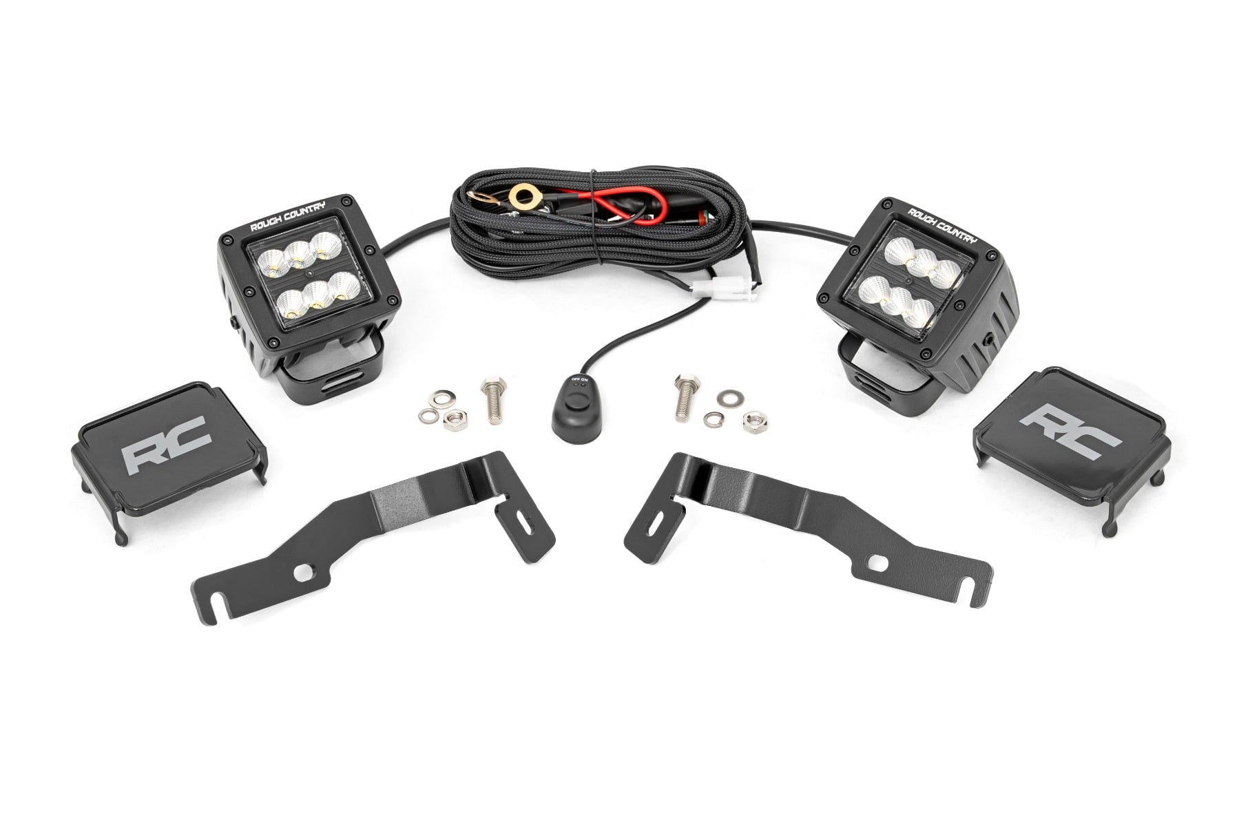 LED Light Kit Ditch Mount 2 Inch Black Pair Flood Toyota Tacoma (24-26) Rough Country-1