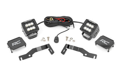 LED Light Kit Ditch Mount 2 Inch Black Pair Flood Toyota Tacoma (24-26) Rough Country-1