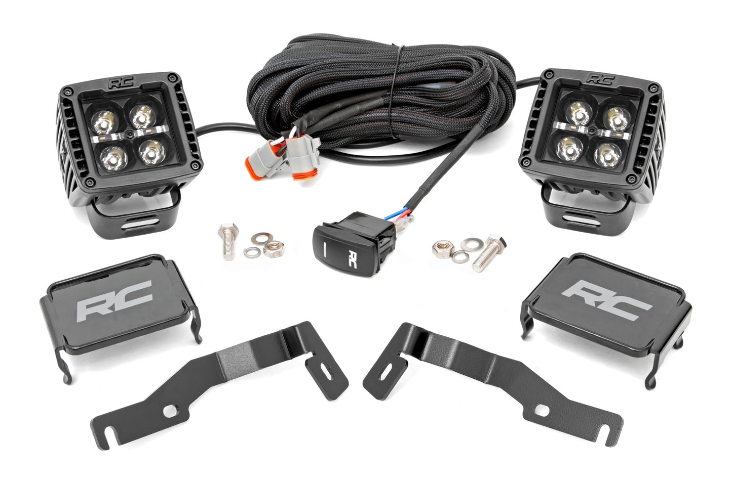 LED Light Kit Ditch Mount 2 Inch Black Pair White DRL Toyota Tacoma (24-26) Rough Country-1