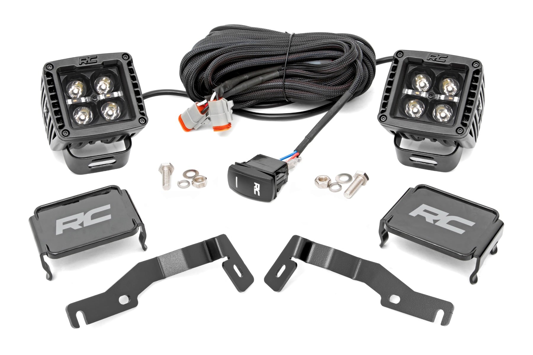 LED Light Kit Ditch Mount 2 Inch Black Pair Amber DRL Toyota Tacoma (24-26) Rough Country-1