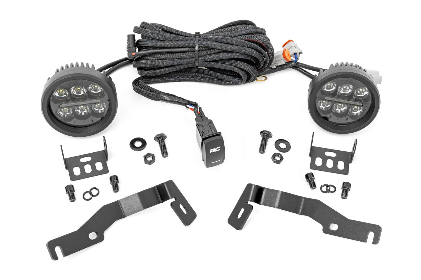 LED Light Kit Ditch Mount Black Series Round 3.5 Inch Amber DRL Toyota Tacoma (24-26) Rough Country-1