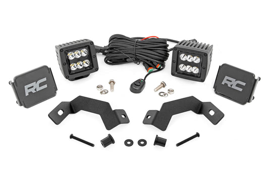 LED Light Kit Ditch Mount 2 Inch Black Pair Spot Toyota Land Cruiser (24-26) Rough Country