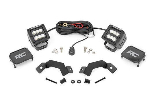 LED Light Kit Ditch Mount 2 Inch Black Pair Flood Toyota Land Cruiser (24-26) Rough Country