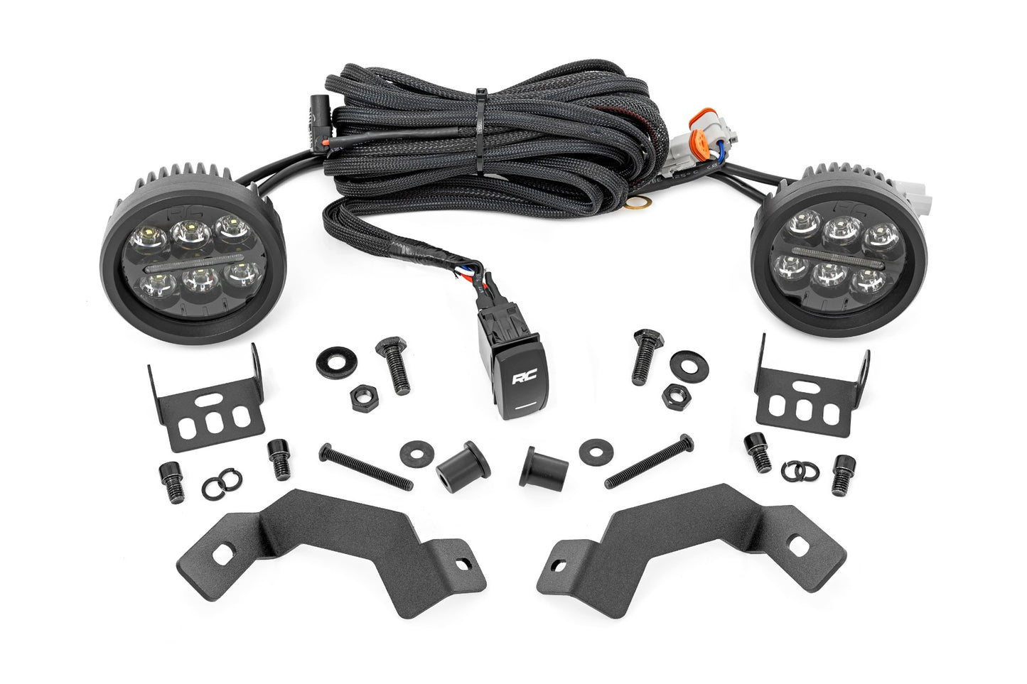 LED Light Kit Ditch Mount Black Series Round 3.5 Inch Amber DRL Toyota LandCruiser (2024) Rough Country
