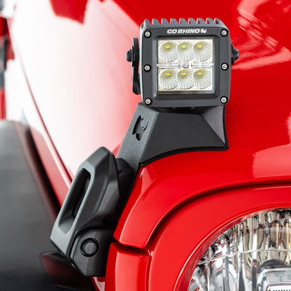 XE Hood Latch Light Mount Textured Black 2018-2026 Jeep Wrangler JL 2020-2025 Jeep Gladiator Go Rhino-4