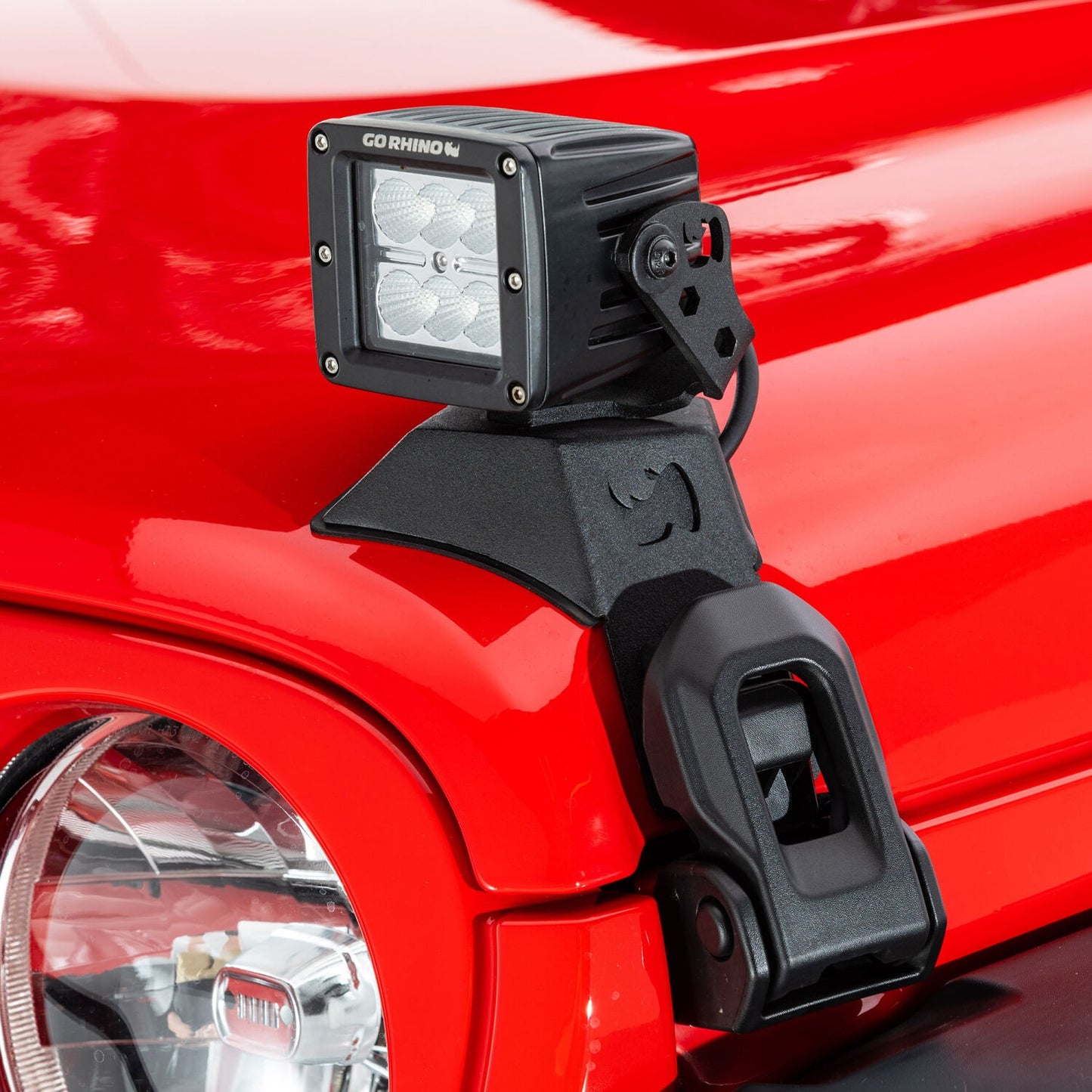 XE Hood Latch Light Mount Textured Black 2018-2026 Jeep Wrangler JL 2020-2025 Jeep Gladiator Go Rhino-5