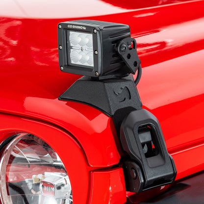 XE Hood Latch Light Mount Textured Black 2018-2026 Jeep Wrangler JL 2020-2025 Jeep Gladiator Go Rhino-5