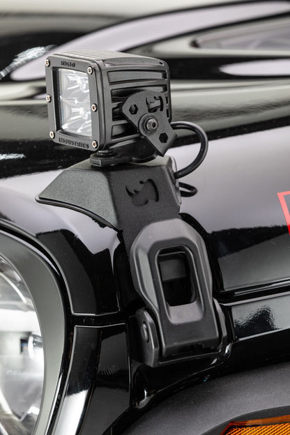 XE Hood Latch Light Mount Textured Black 2018-2026 Jeep Wrangler JL 2020-2025 Jeep Gladiator Go Rhino-7