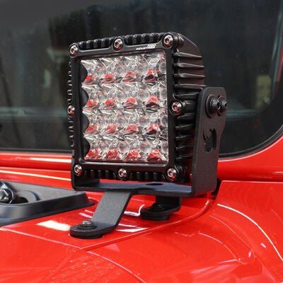XE Windshield Cowl Light Mount For a 6 Inch X 6 Inch Q4 Series Cube LED Textured Black 2018-2026 Jeep Wrangler JL 2020-2025 Jeep Gladiator Go Rhino-2
