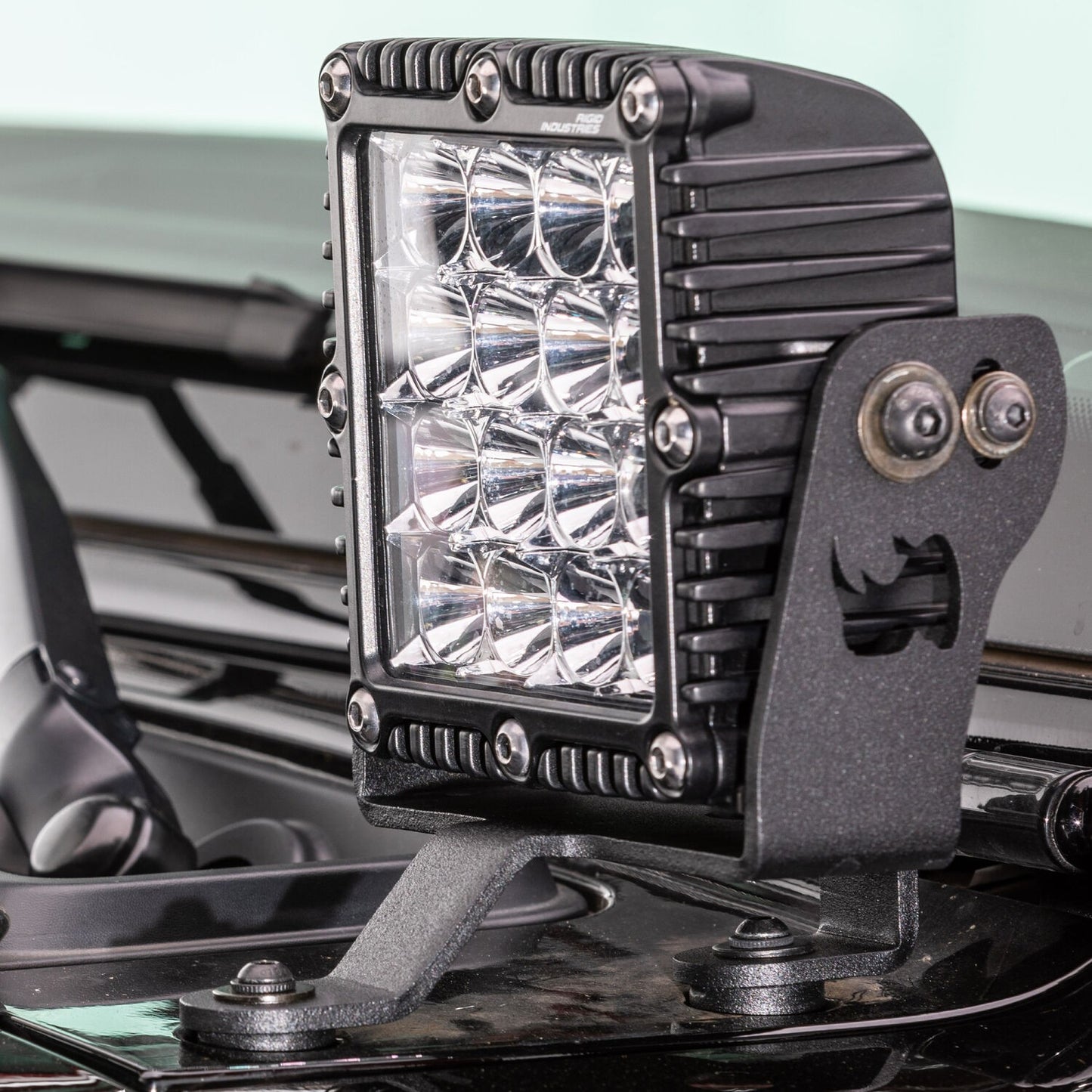 XE Windshield Cowl Light Mount For a 6 Inch X 6 Inch Q4 Series Cube LED Textured Black 2018-2026 Jeep Wrangler JL 2020-2025 Jeep Gladiator Go Rhino-3