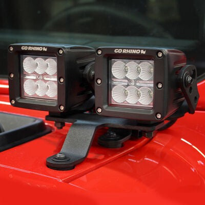 XE Windshield Cowl Light Mount For 3 Inch X 3 Inch Industry Standard Dual Cubes LED Textured Black 2018-2026 Jeep Wrangler JL 2020-2025 Jeep Gladiator Go Rhino-1