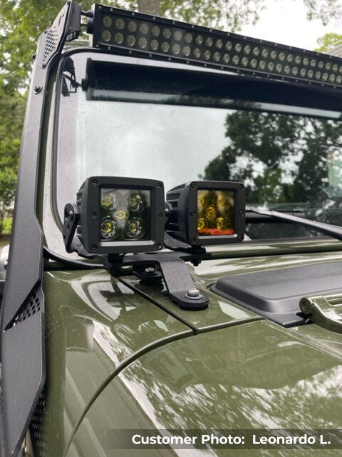XE Windshield Cowl Light Mount For 3 Inch X 3 Inch Industry Standard Dual Cubes LED Textured Black 2018-2026 Jeep Wrangler JL 2020-2025 Jeep Gladiator Go Rhino-2