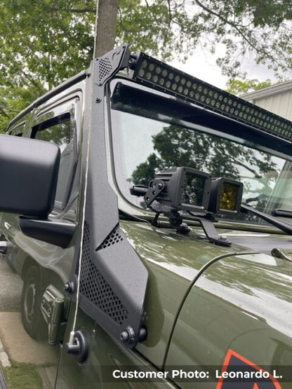 XE Windshield Light Bar Mount Textured Black 2018-2026 Jeep Wrangler JL 2020-2025 Jeep Gladiator Go Rhino-4