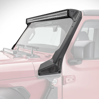 XE Windshield Light Bar Mount Textured Black 2018-2026 Jeep Wrangler JL 2020-2025 Jeep Gladiator Go Rhino-5