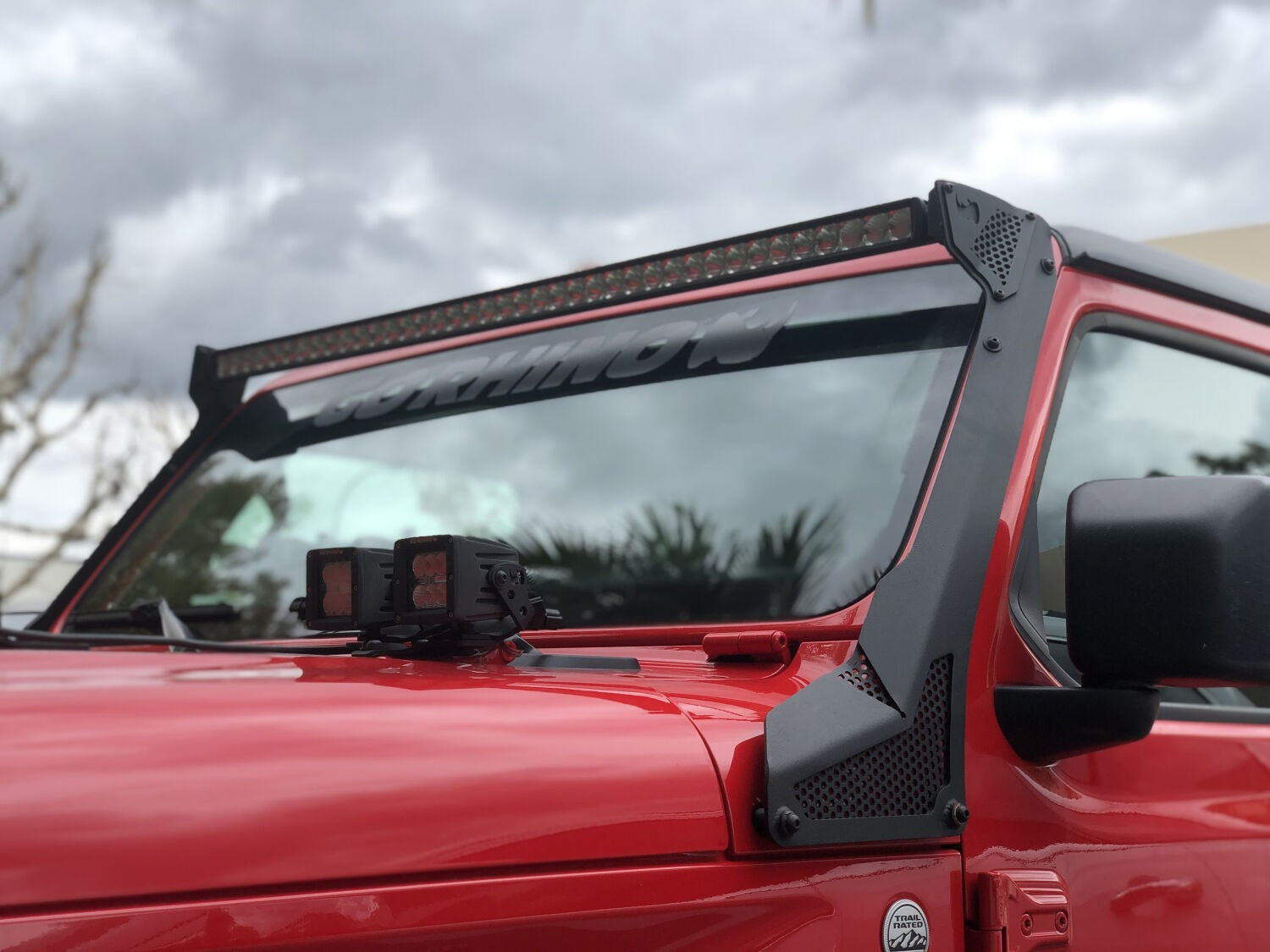 XE Windshield Light Bar Mount Textured Black 2018-2026 Jeep Wrangler JL 2020-2025 Jeep Gladiator Go Rhino-6