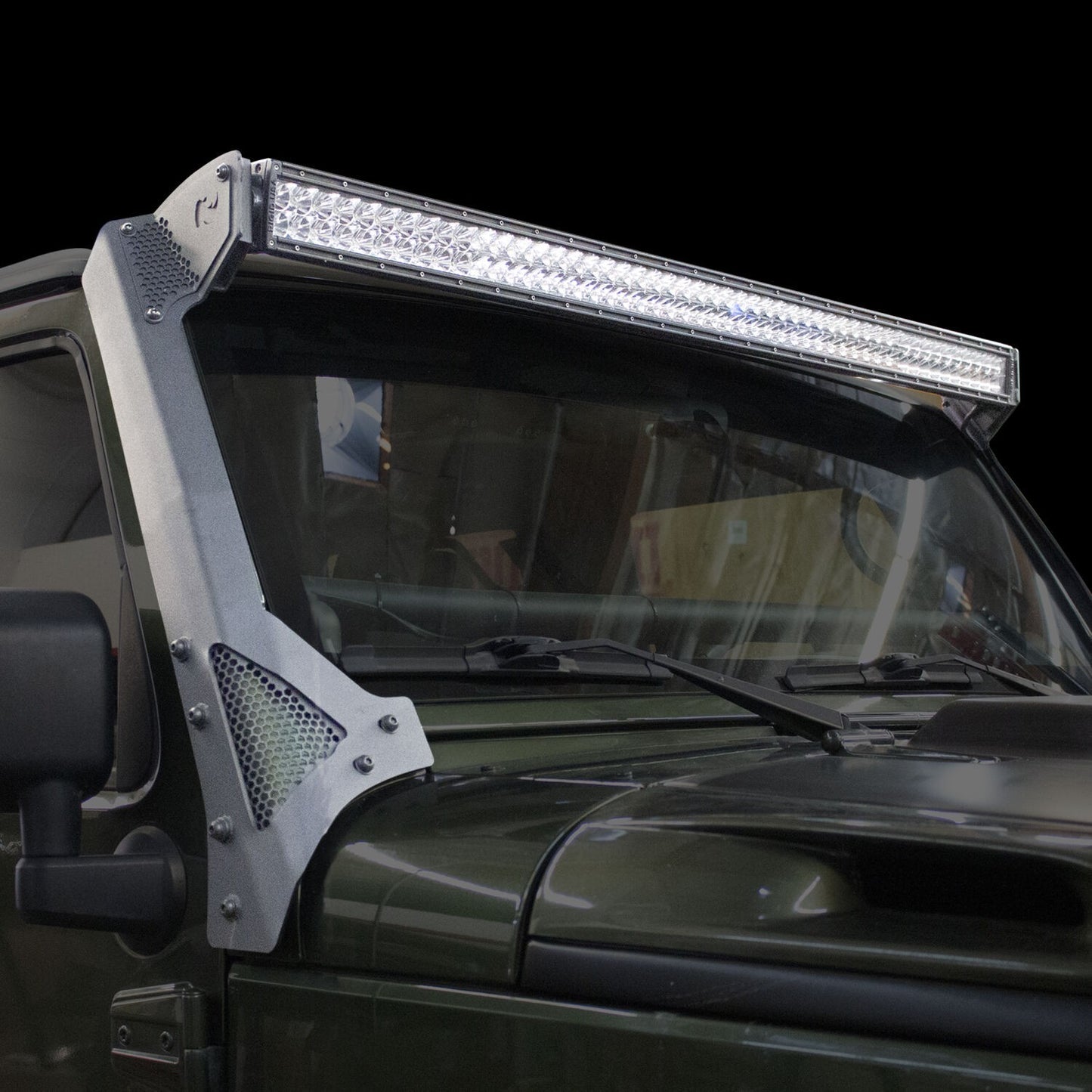 XE Windshield Light Bar Mount Textured Black For 2007-2018 Jeep Wrangler JK Go Rhino-1