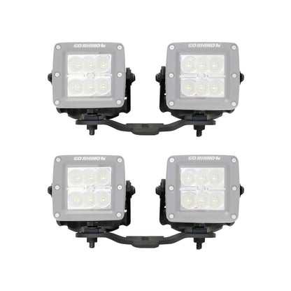 XE Hood Hinge Light Mount for Two 3 Inch X 3 Inch Standard Cube LED's Textured Black 2018-2026 Jeep Wrangler JL 2020-2025 Jeep Gladiator Go Rhino