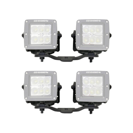 XE Hood Hinge Light Mount for Two 3 Inch X 3 Inch Standard Cube LED's Textured Black 2018-2026 Jeep Wrangler JL 2020-2025 Jeep Gladiator Go Rhino